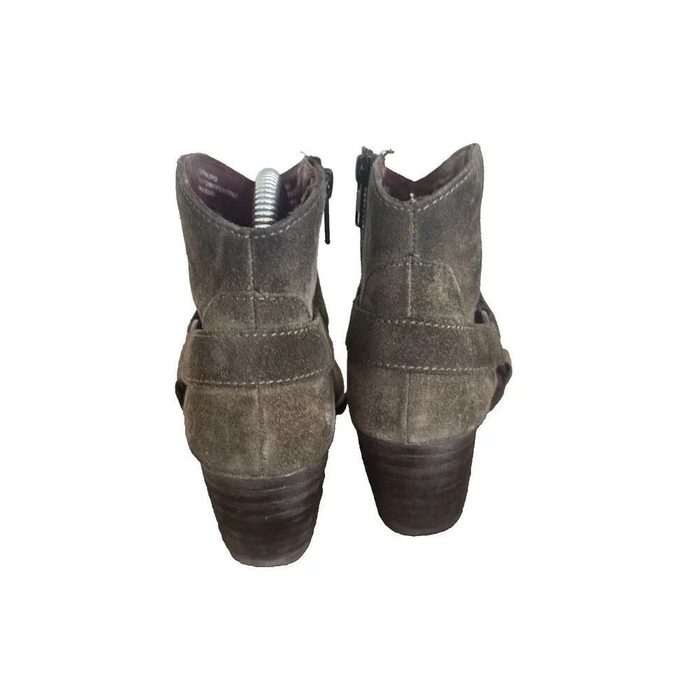 Born Suede Ankle Boots Olive Green Harness Western Boho Booties Womens 6 M